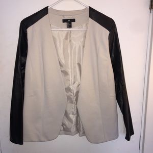 H&M Cream Blazer with Black Leather Sleeves